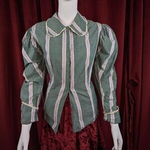 Vintage One of a Kind Handmade Green, Purple, & White Geometric Ribbon Blouse